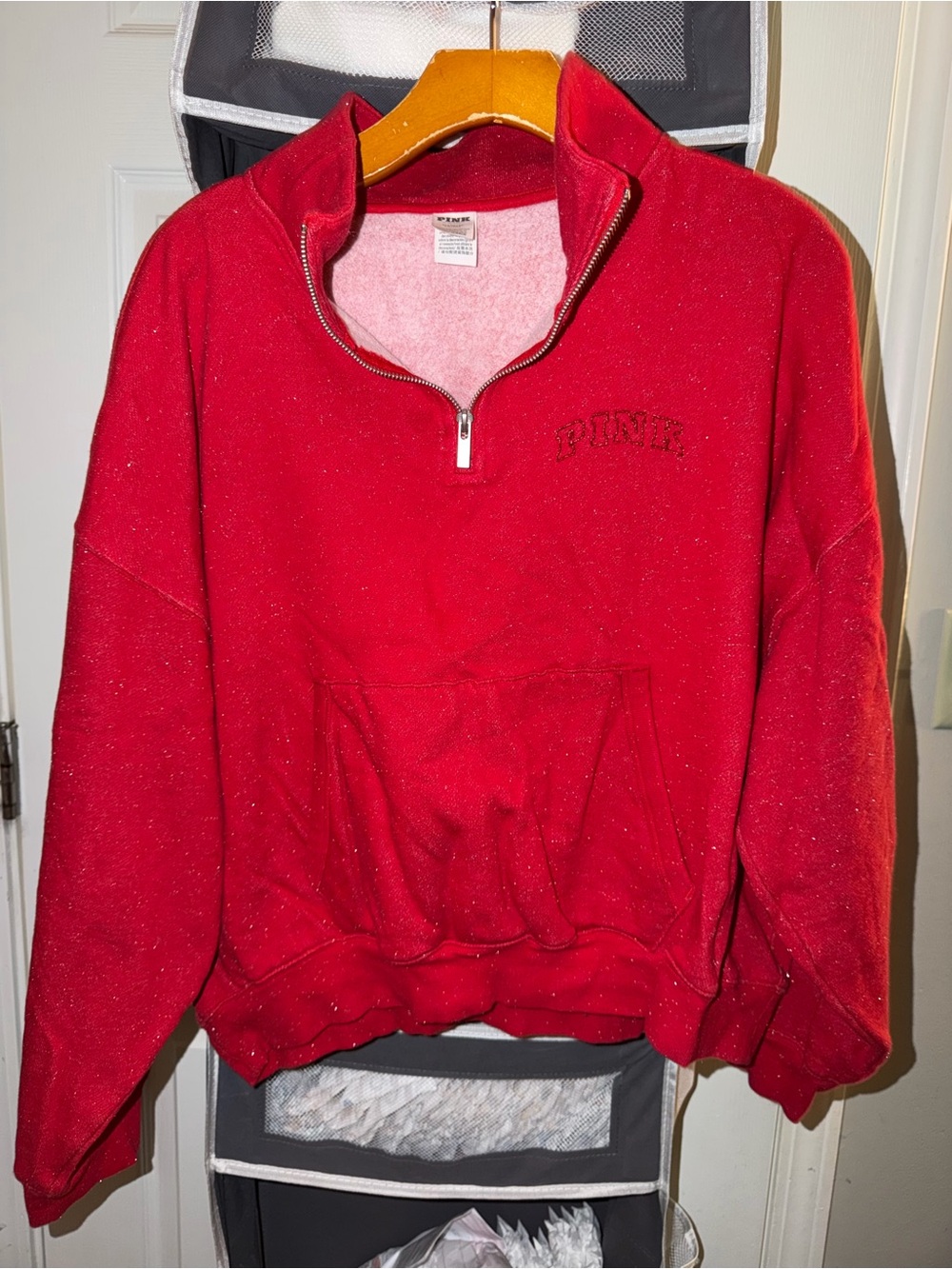 PINK Victoria's Secret Red Half-Zip Cowl Sweatshirt